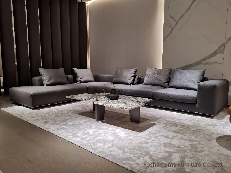 Modern Contemporary Italian Home Furniture for Villa Living Room Divan Corner Sectional Leather & Fabric Sofa