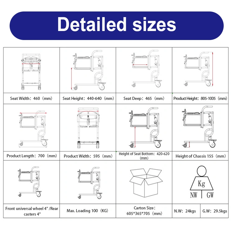 New Design Cheap Price Patient Lift Chair for Disabled Office Patient Transfer Lift Chair with Commode Shower Chairs Gas Lift Cylinder Wheel Chair Commode Chair