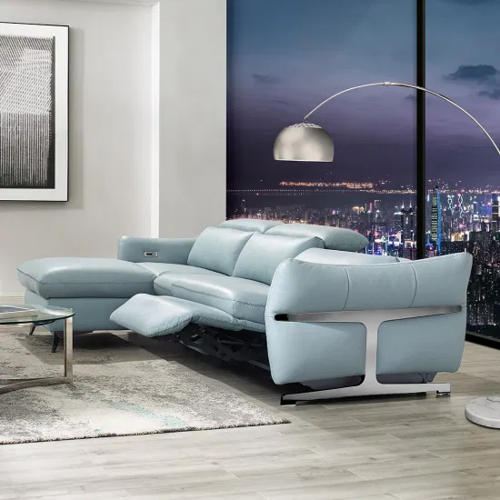 Sala de visitas luxuosa da mobília home L forma Chaise sofá de couro elétrico